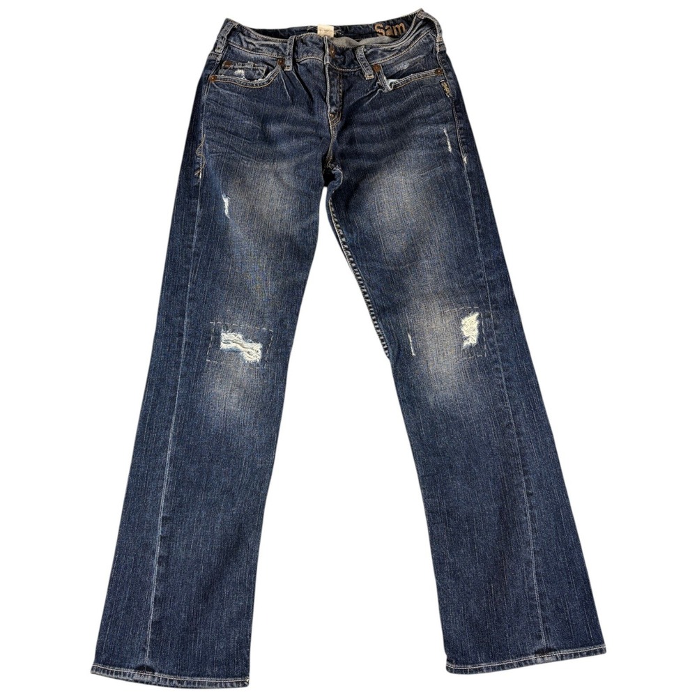 Silver Jeans Sam Bootcut Jeans Women 26x30 Blue Faded Washed Distressed Mid Rise